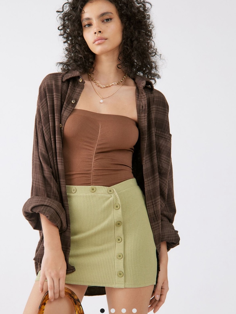 Urban Outfitters Ribbed Button-Front Mini Skirt in Light Matcha Green
